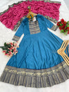 Vichitra Silk Jacquard Zari Weaving Gown with Dupatta