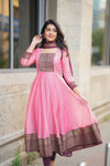 Vichitra Silk Jacquard Zari Weaving Gown with Dupatta