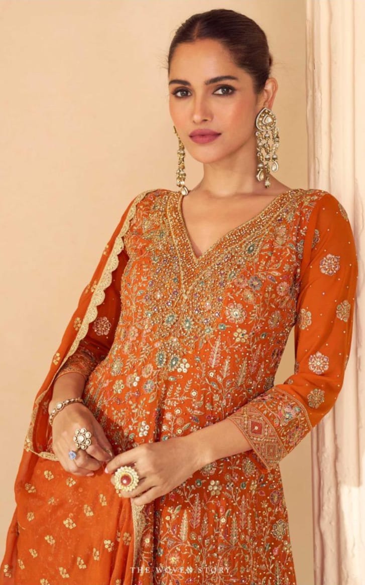 Embroidered Georgette palazzo Suit