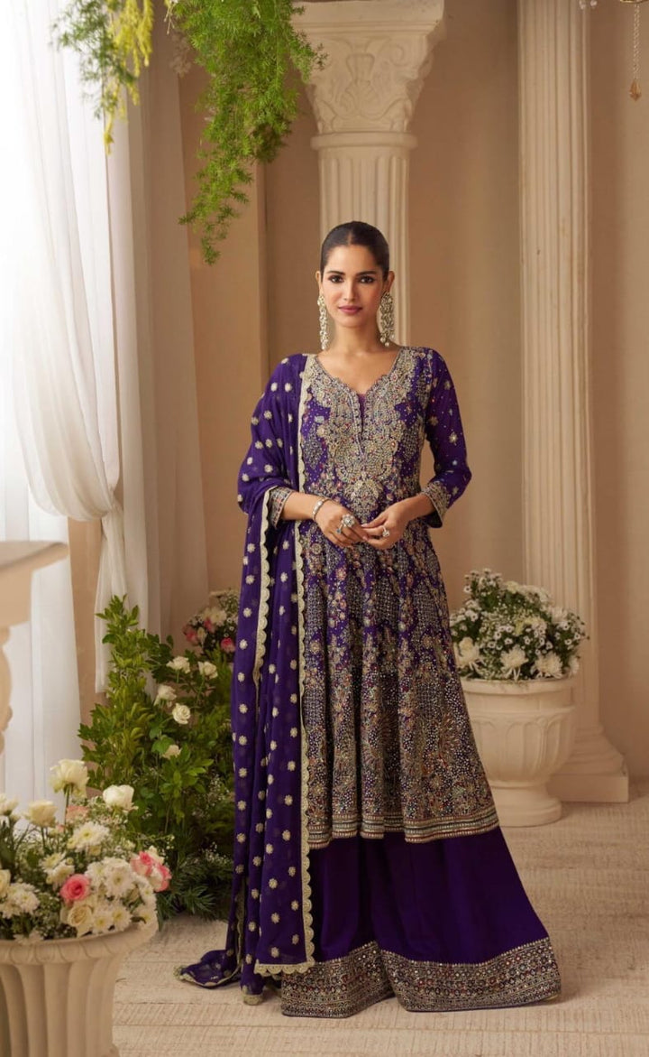 Embroidered Georgette palazzo Suit