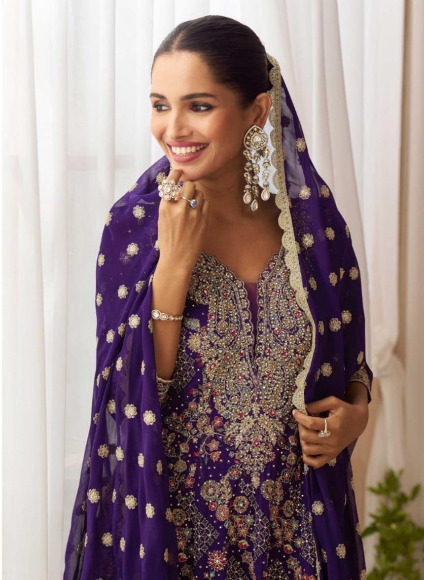 Embroidered Georgette palazzo Suit