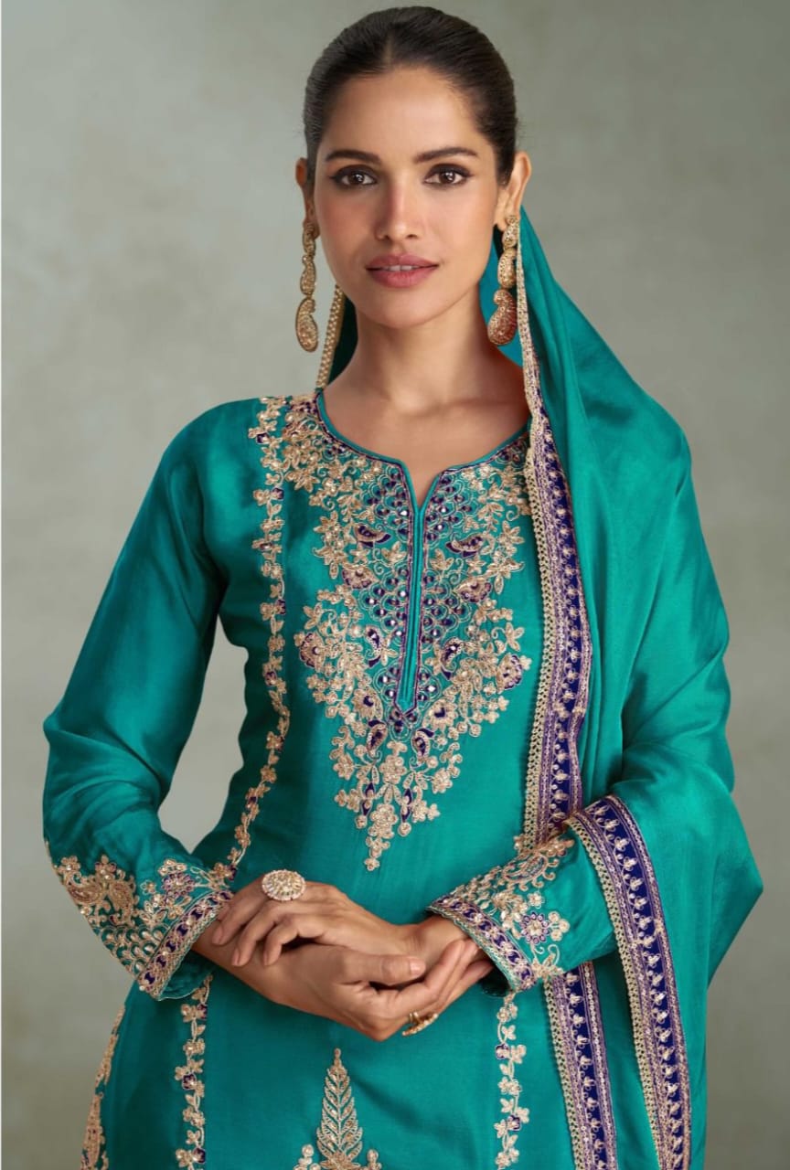 Real Chinon Embroidered Palazzo Suit