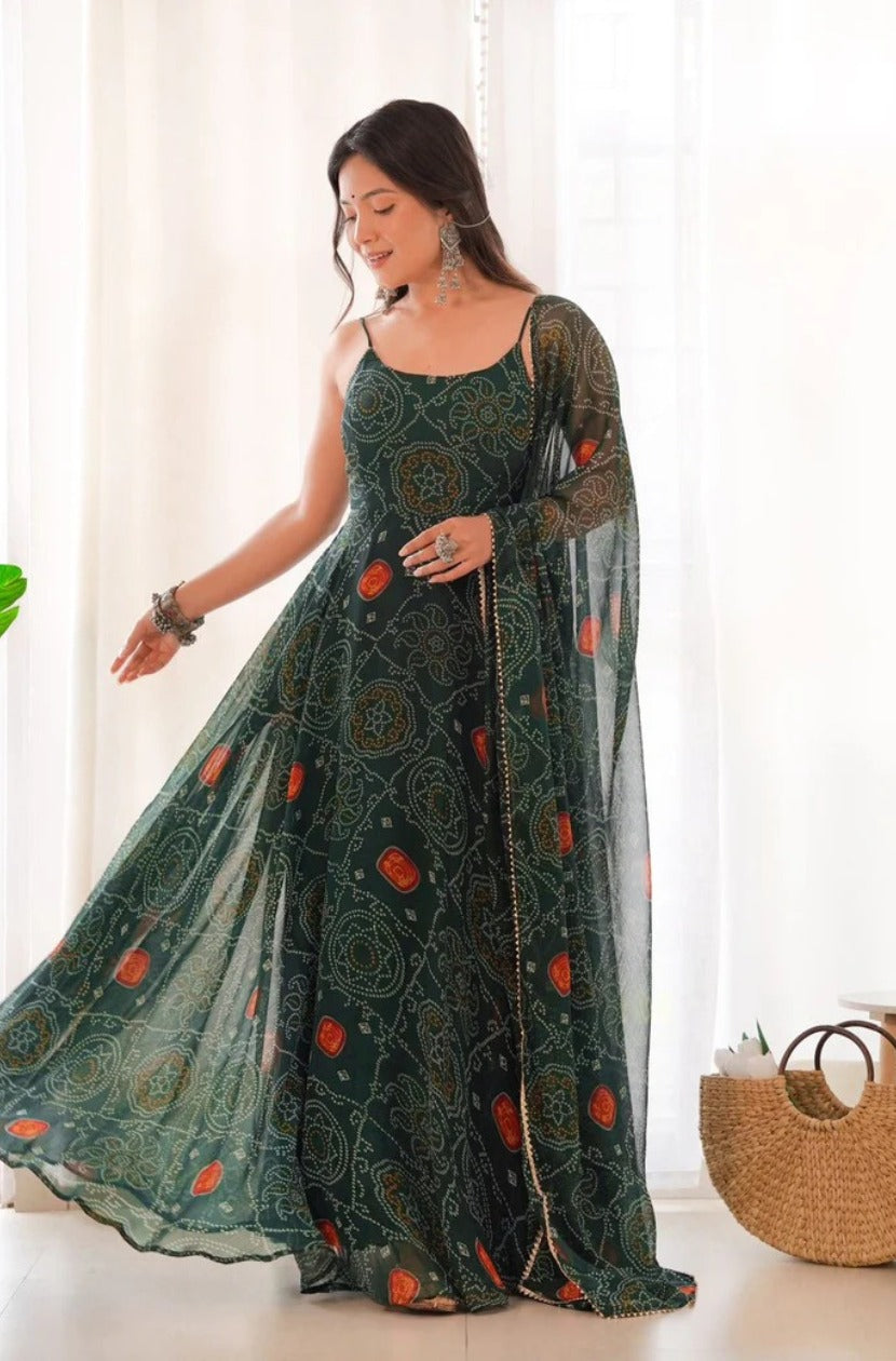 Pure Chiffon Bandhani Gown