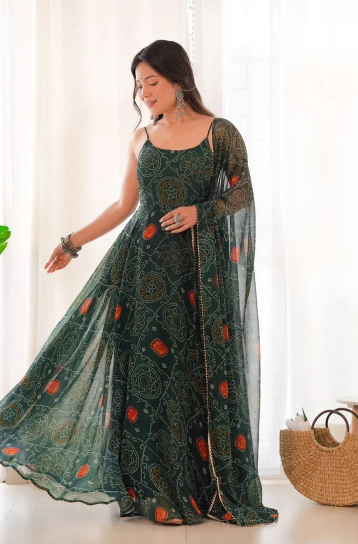 Pure Chiffon Bandhani Gown