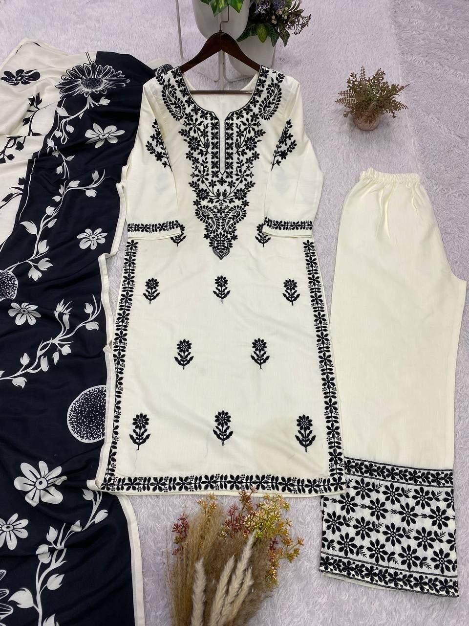 EMBROIDERED TOP PALAZZO SUIT WITH DUPATTA