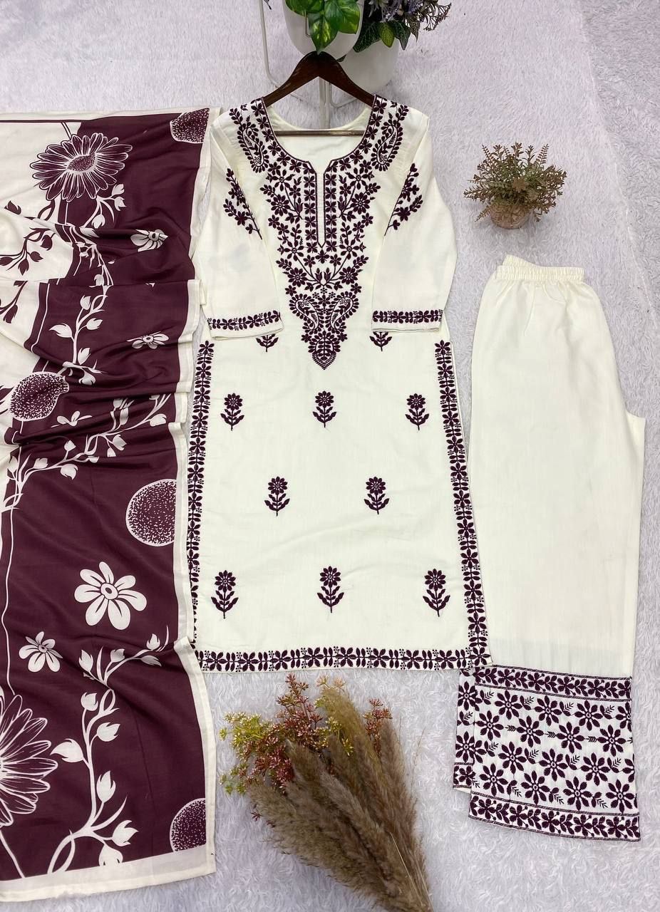 EMBROIDERED TOP PALAZZO SUIT WITH DUPATTA
