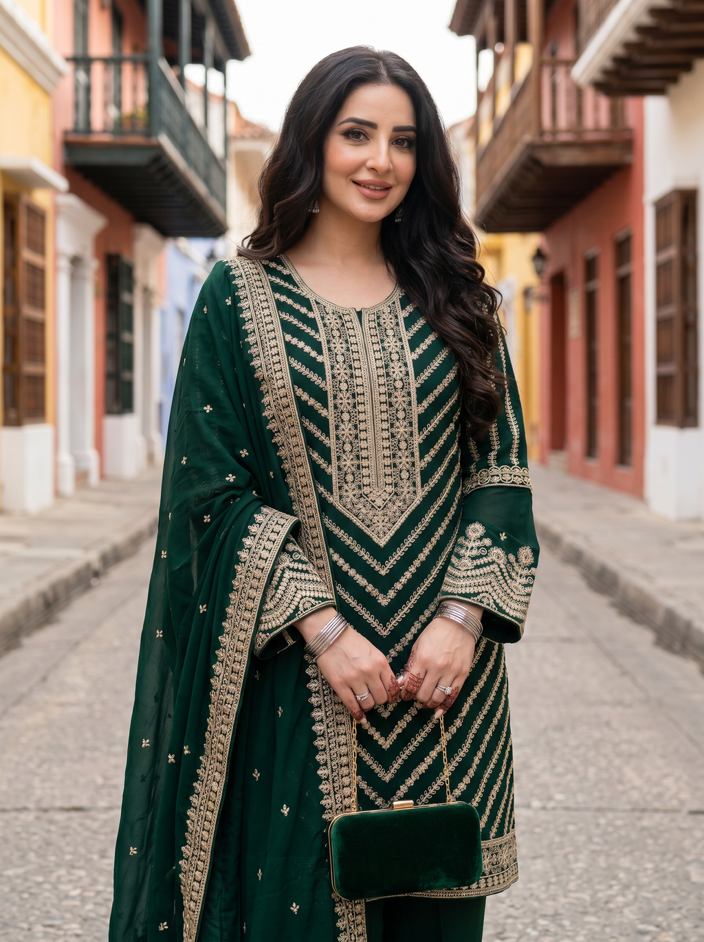 Royal Elegance Embroidered Georgette Suit Set with Dupatta