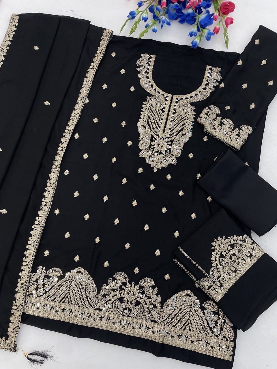 Heavy Chiffon Georgette With Embroidery Sequence Work Top & bottom with Dupatta