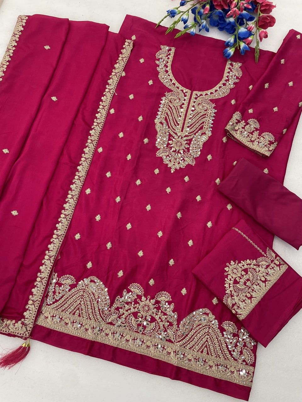 Heavy Chiffon Georgette With Embroidery Sequence Work Top & bottom with Dupatta