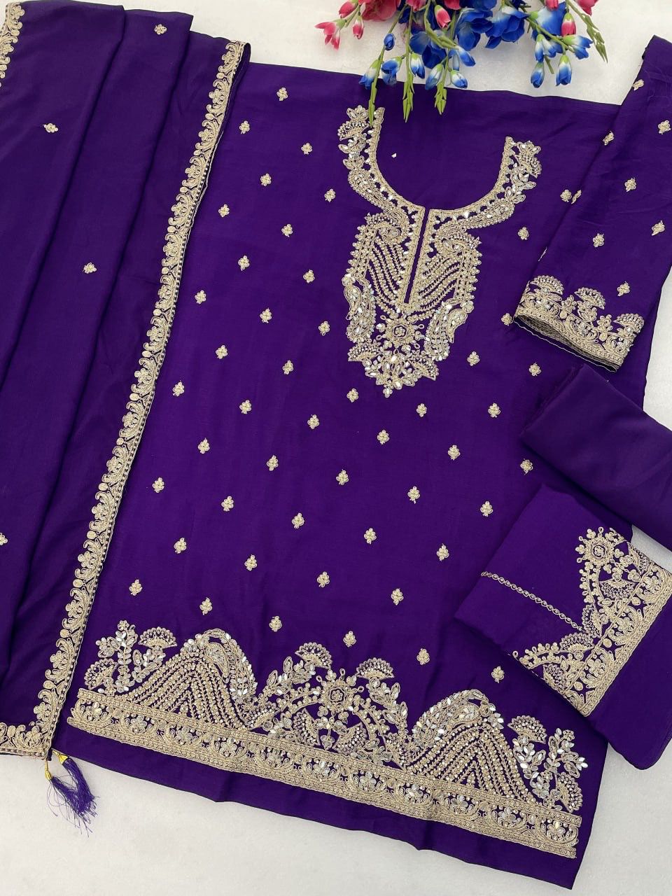 Heavy Chiffon Georgette With Embroidery Sequence Work Top & bottom with Dupatta