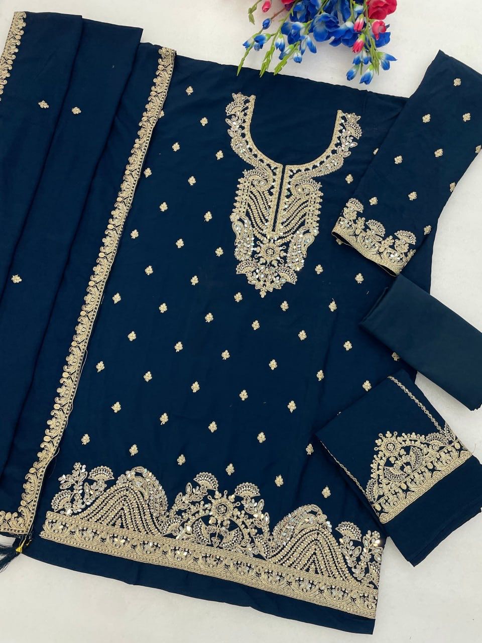 Heavy Chiffon Georgette With Embroidery Sequence Work Top & bottom with Dupatta