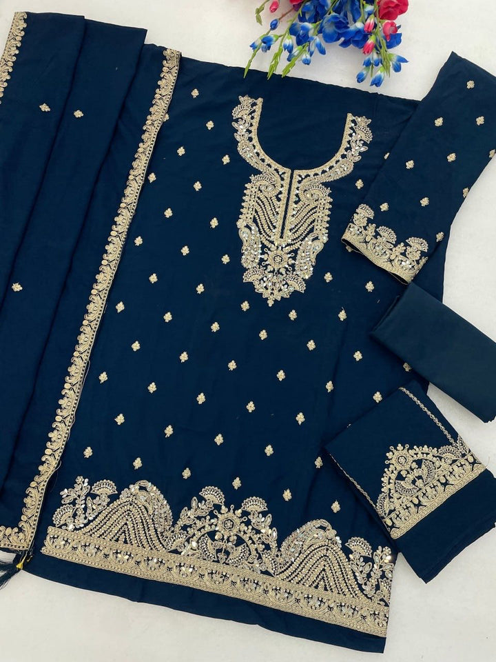 Heavy Chiffon Georgette With Embroidery Sequence Work Top & bottom with Dupatta
