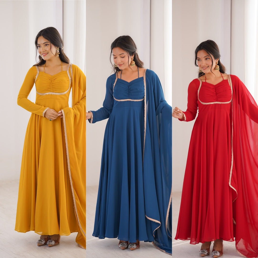 HEAVY PURE FOX BLOOMING GEORGETTE GOWN DUPPTA FULL SET
