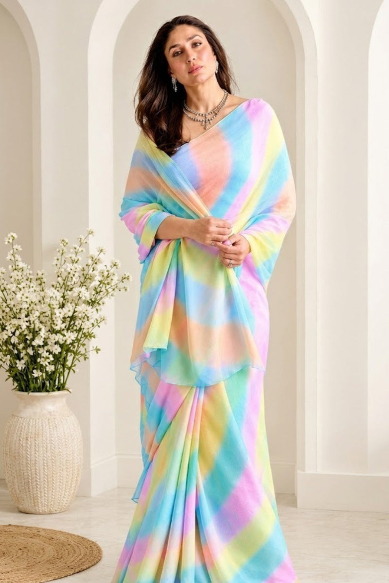 [READY STOCK] Bollywood Festival Saree | Multicolor Georgette Indian Baju Raya Wear
