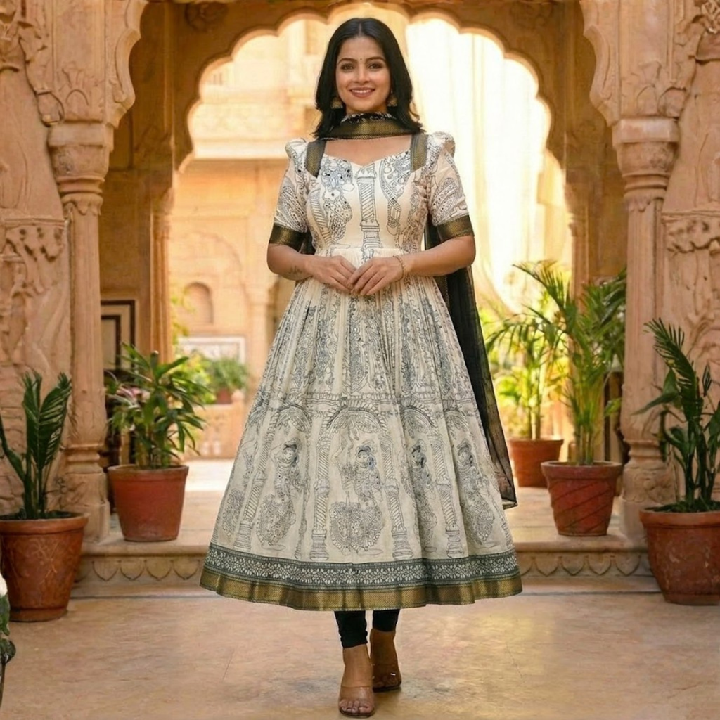 Silk  Printed  Anarkali Gown  Duppatta  Set  For  Women 002