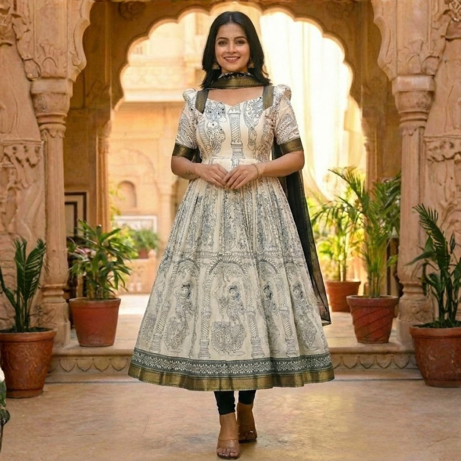 Silk  Printed  Anarkali Gown  Duppatta  Set  For  Women 002