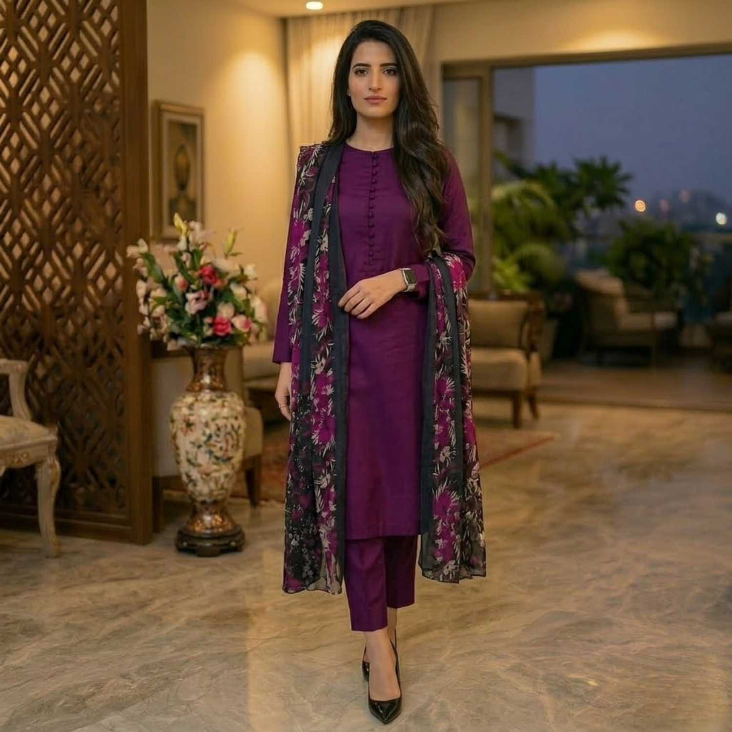Plain 3PCS Suit Collection With Printed Dupatta  For Women 003