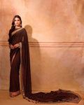 Women's Type Faux Georgette Dark Wine Saree With Blouse