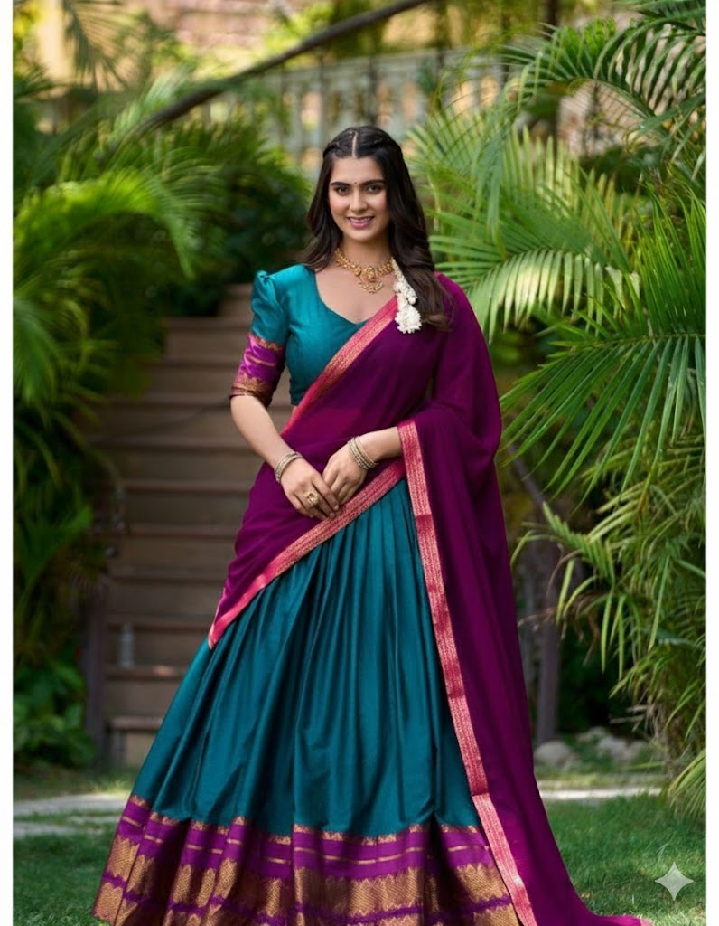 Stylish Lichi Silk Saree Lehanga With Blouse and  Banarasi Duppatta For Women