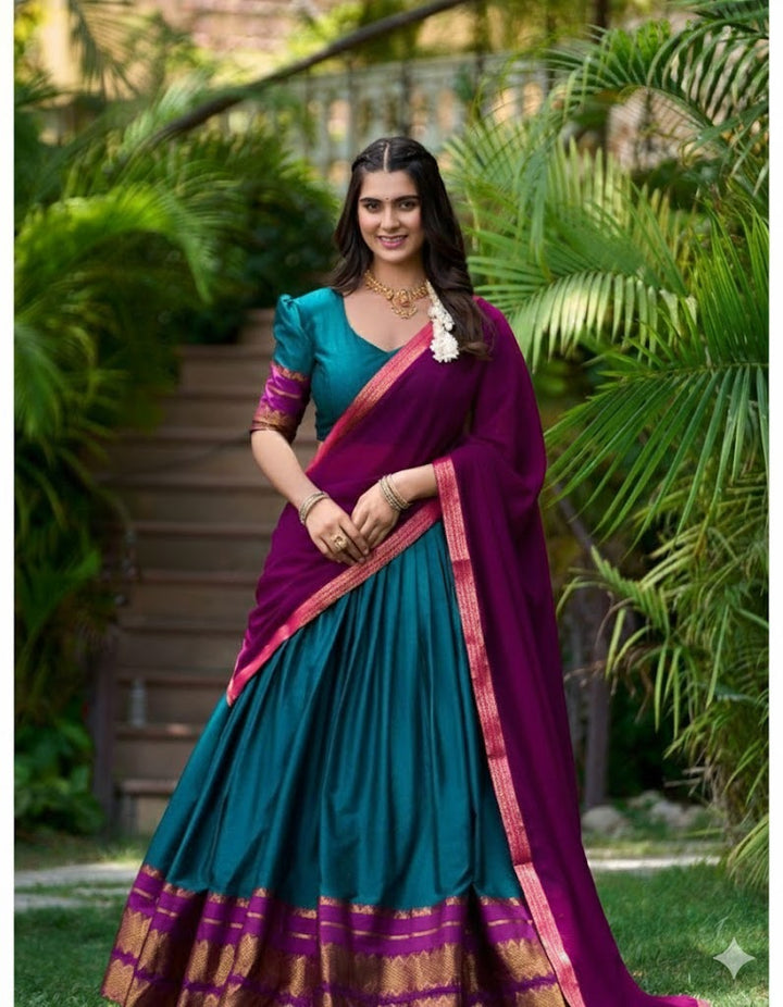 Stylish Lichi Silk Saree Lehanga With Blouse and  Banarasi Duppatta For Women