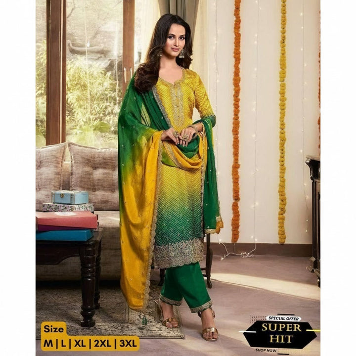 Designer Fancy Pure Chinnon Silk  3Pcs Suit For Women 003
