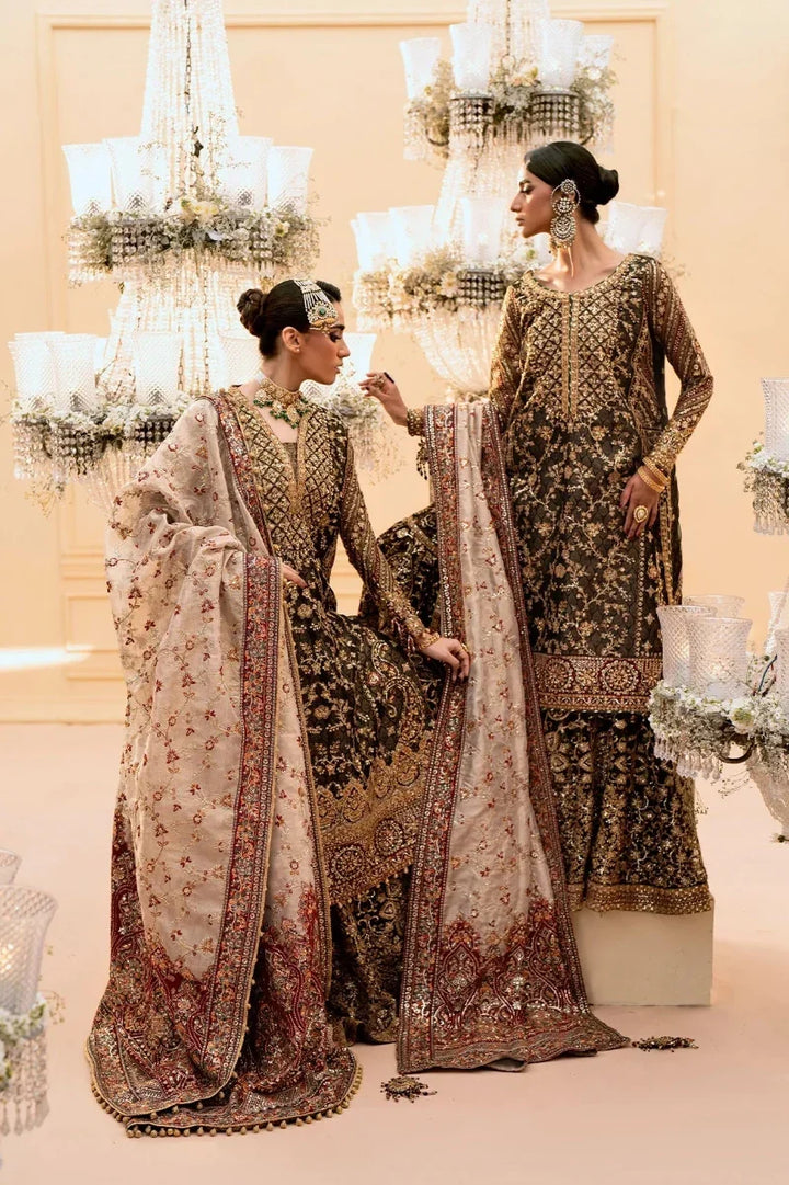 Deep Antique Bronze &amp; Charcoal: Embroidered Organza Suit | Ready To Wear