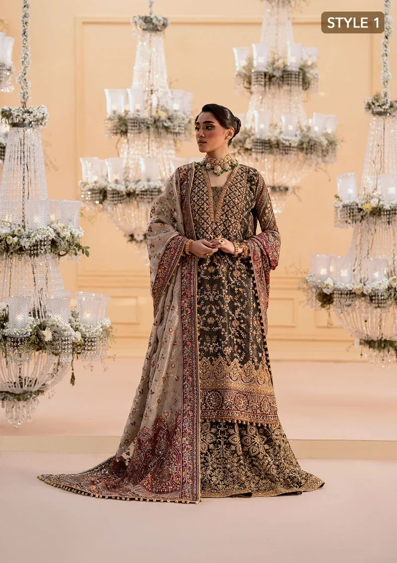 Deep Antique Bronze &amp; Charcoal: Embroidered Organza Suit | Ready To Wear