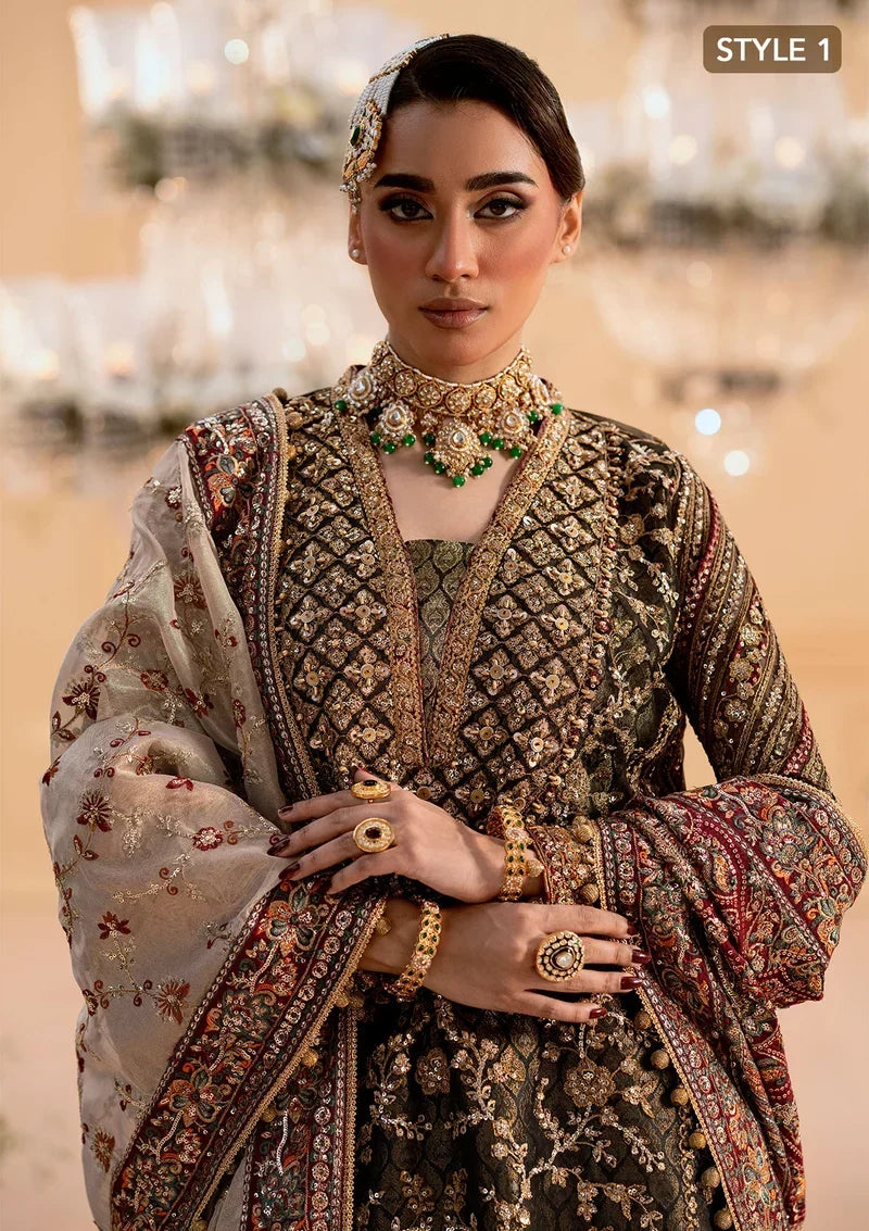 Deep Antique Bronze &amp; Charcoal: Embroidered Organza Suit | Ready To Wear