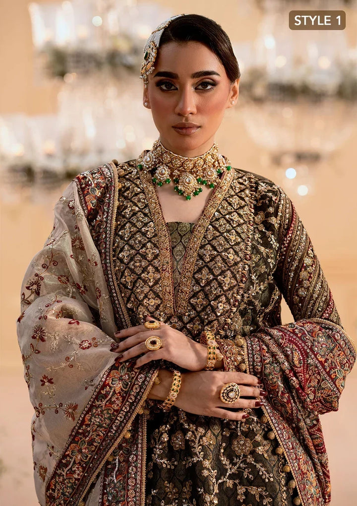 Deep Antique Bronze &amp; Charcoal: Embroidered Organza Suit | Ready To Wear