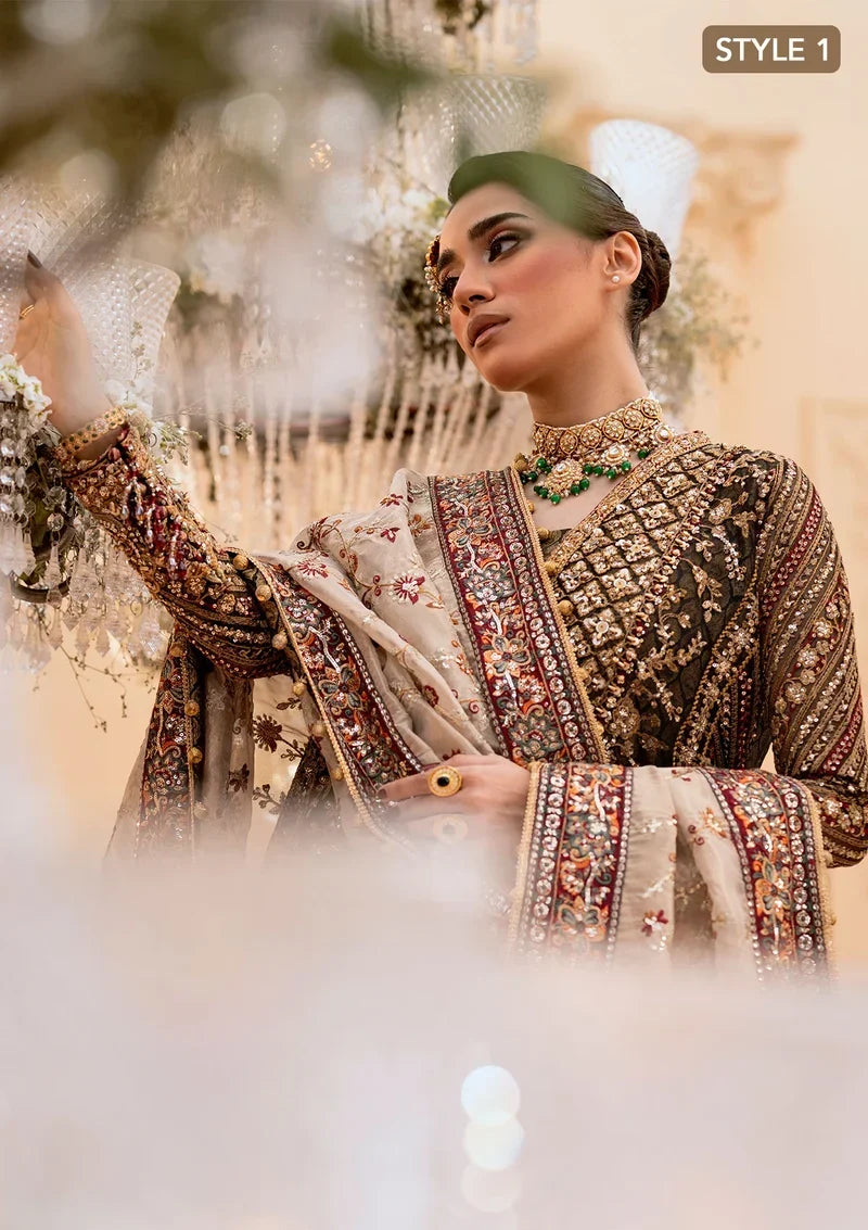 Deep Antique Bronze &amp; Charcoal: Embroidered Organza Suit | Ready To Wear