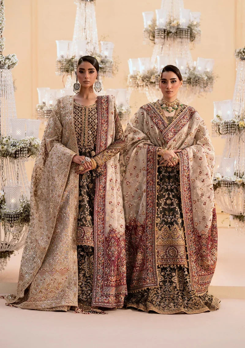 Deep Antique Bronze &amp; Charcoal: Embroidered Organza Suit | Ready To Wear