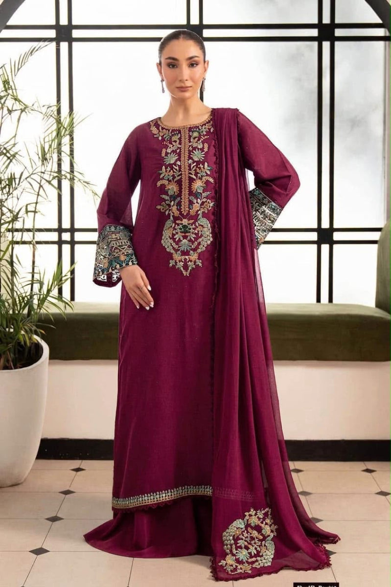 Navy Blue & Multi-Color: Embroidered Chiffon Suit | Ready To Wear