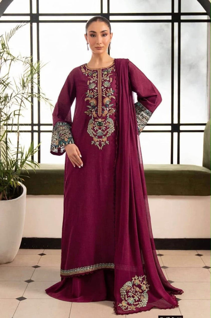 Navy Blue &amp; Multi-Color: Embroidered Chiffon Suit | Ready To Wear