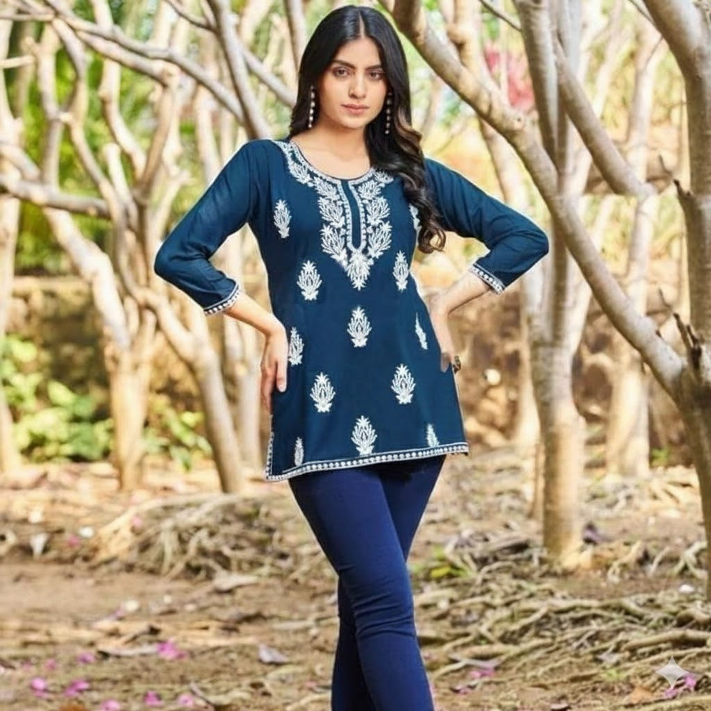 Elegant Rayon Front  Embroidery Work Kurti For Women 001