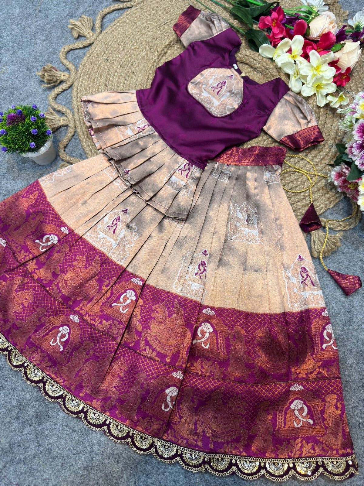 Premium  Silk  Pallaku Design Lehenga For Kids