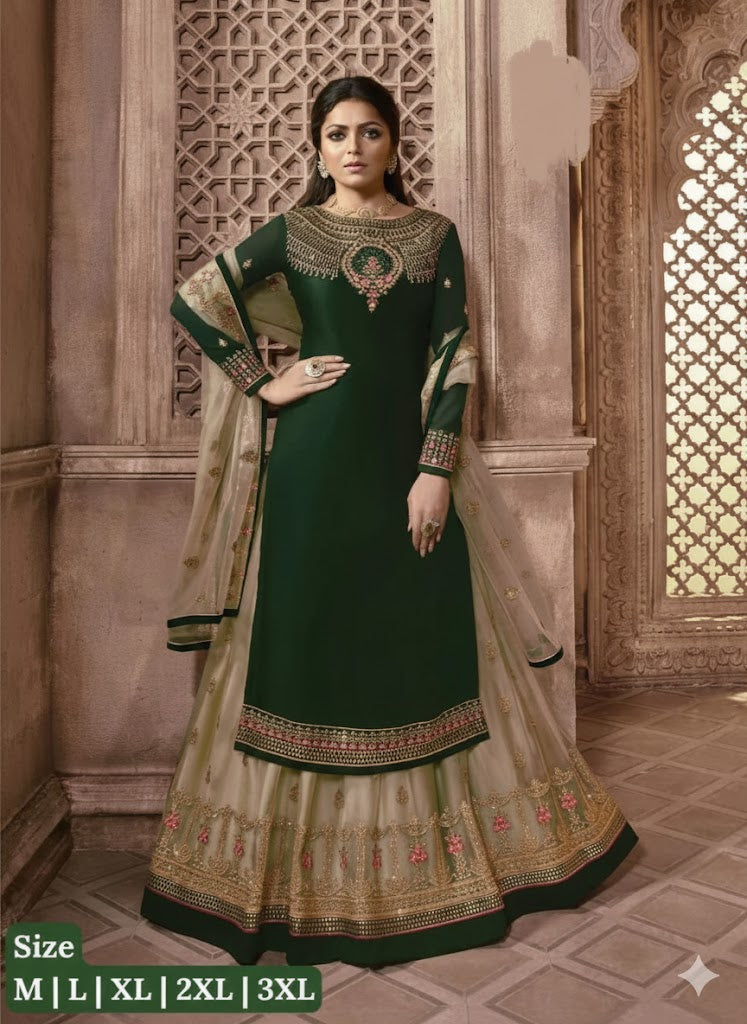 Embroidered Georgette & Net Anarkali 3Pcs Gown For Women