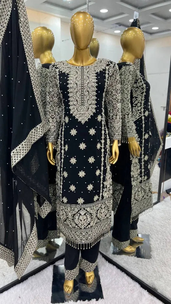 Heavy Sequence Embroidery with Revet Work Suit