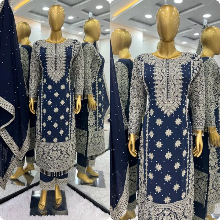 Heavy Sequence Embroidery with Revet Work Suit