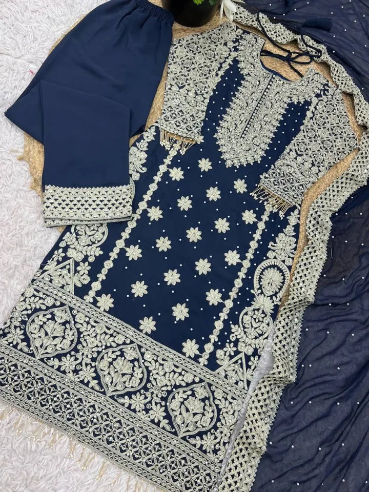 Heavy Sequence Embroidery with Revet Work Suit