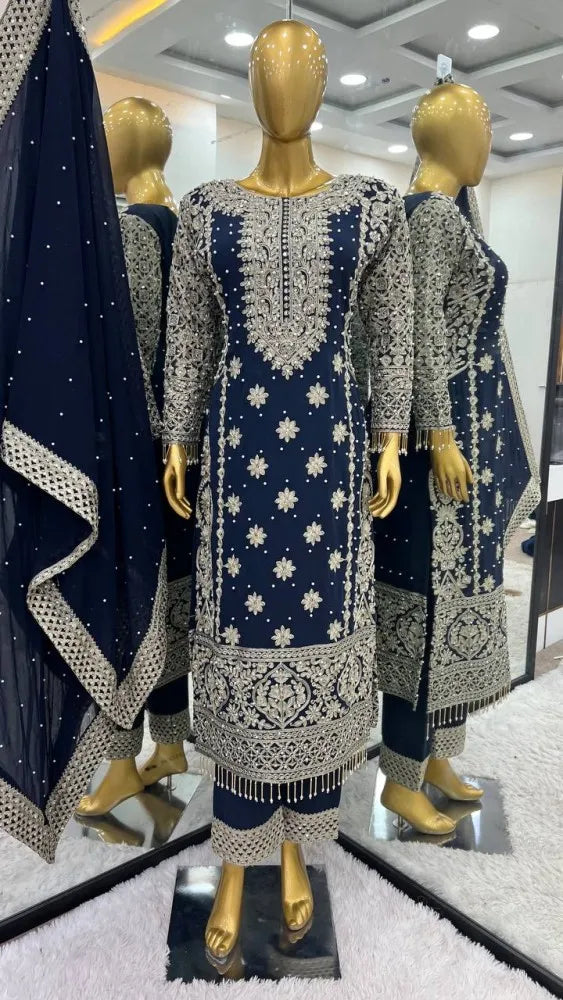 Heavy Sequence Embroidery with Revet Work Suit