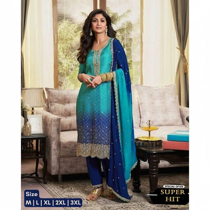 Designer Fancy Pure Chinnon Silk  3Pcs Suit For Women 003
