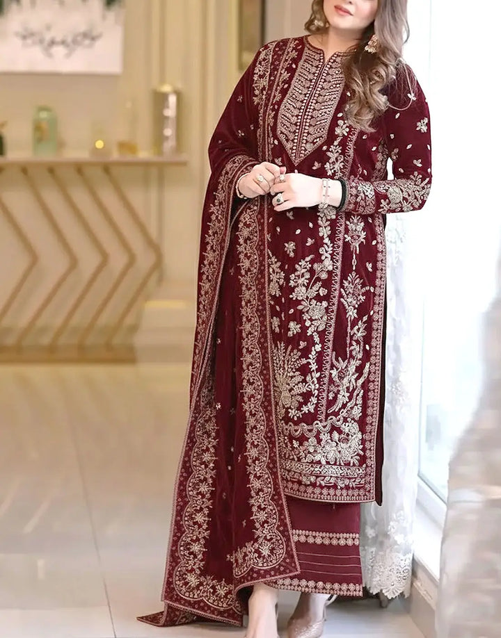 03-Piece Chffon Suit With Embroidery | Ready To Wear