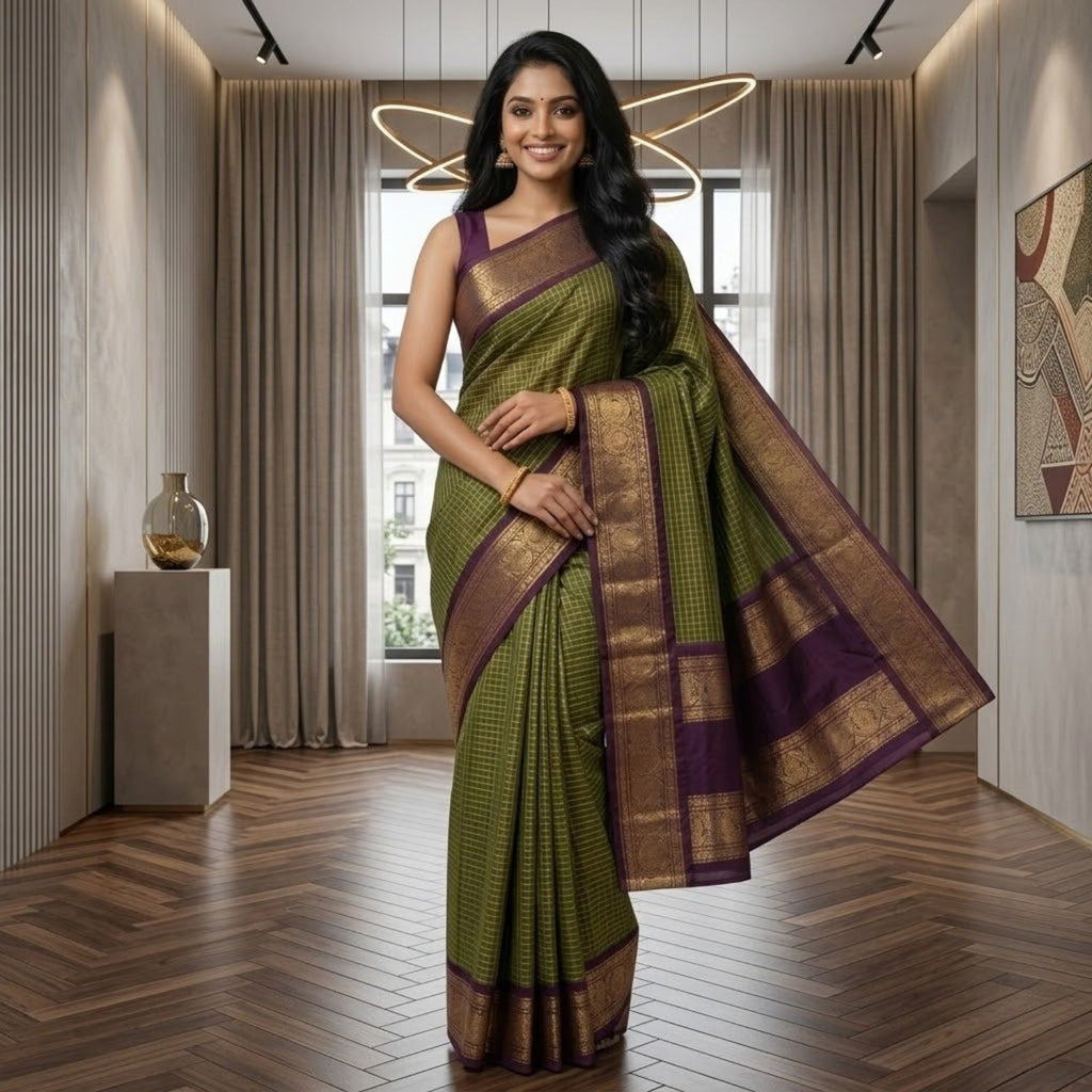 Silk Jacquard Border Saree With Unstitched  Blouse For Women