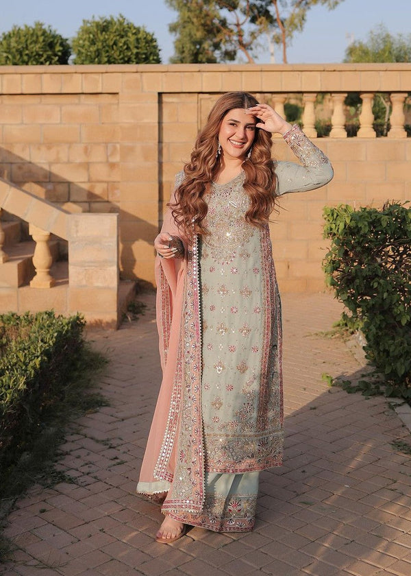Pink &amp; Sea Green Embroidery 3Pcs Suit  For Women 003