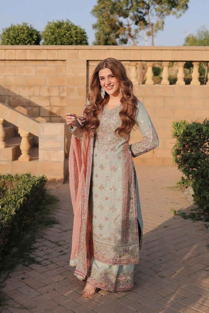 Pink &amp; Sea Green Embroidery 3Pcs Suit  For Women 003