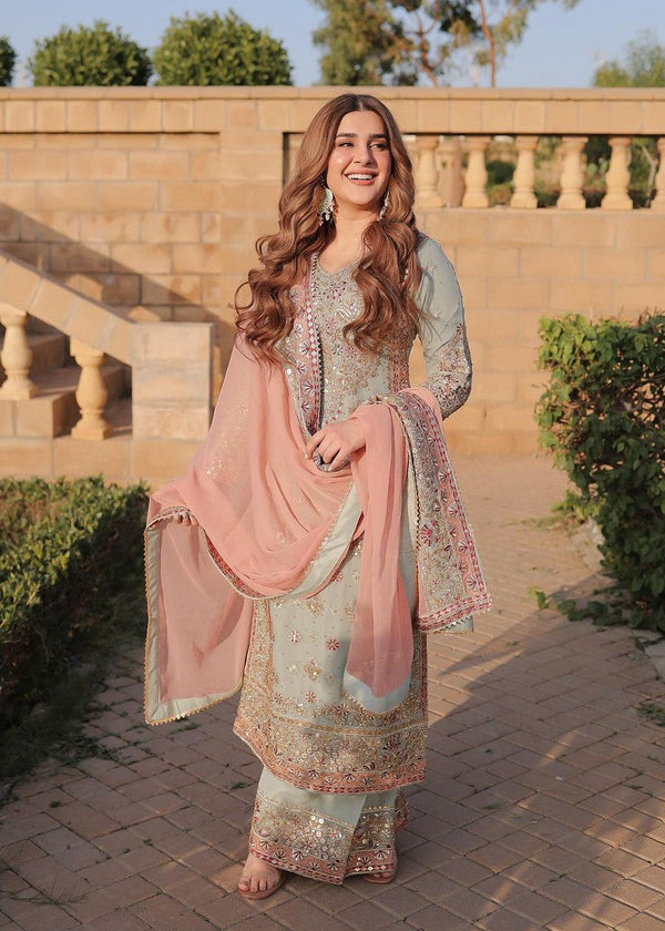 Pink &amp; Sea Green Embroidery 3Pcs Suit  For Women 003