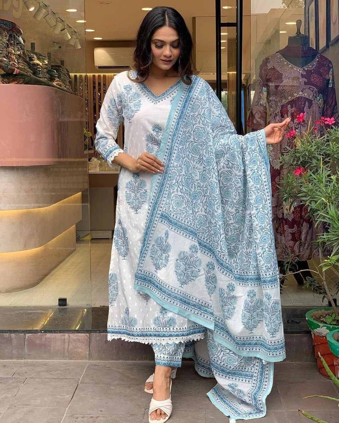 Designer  Cotton  Ready To Wear Anarkali  3Pcs Suit   Collection For Women