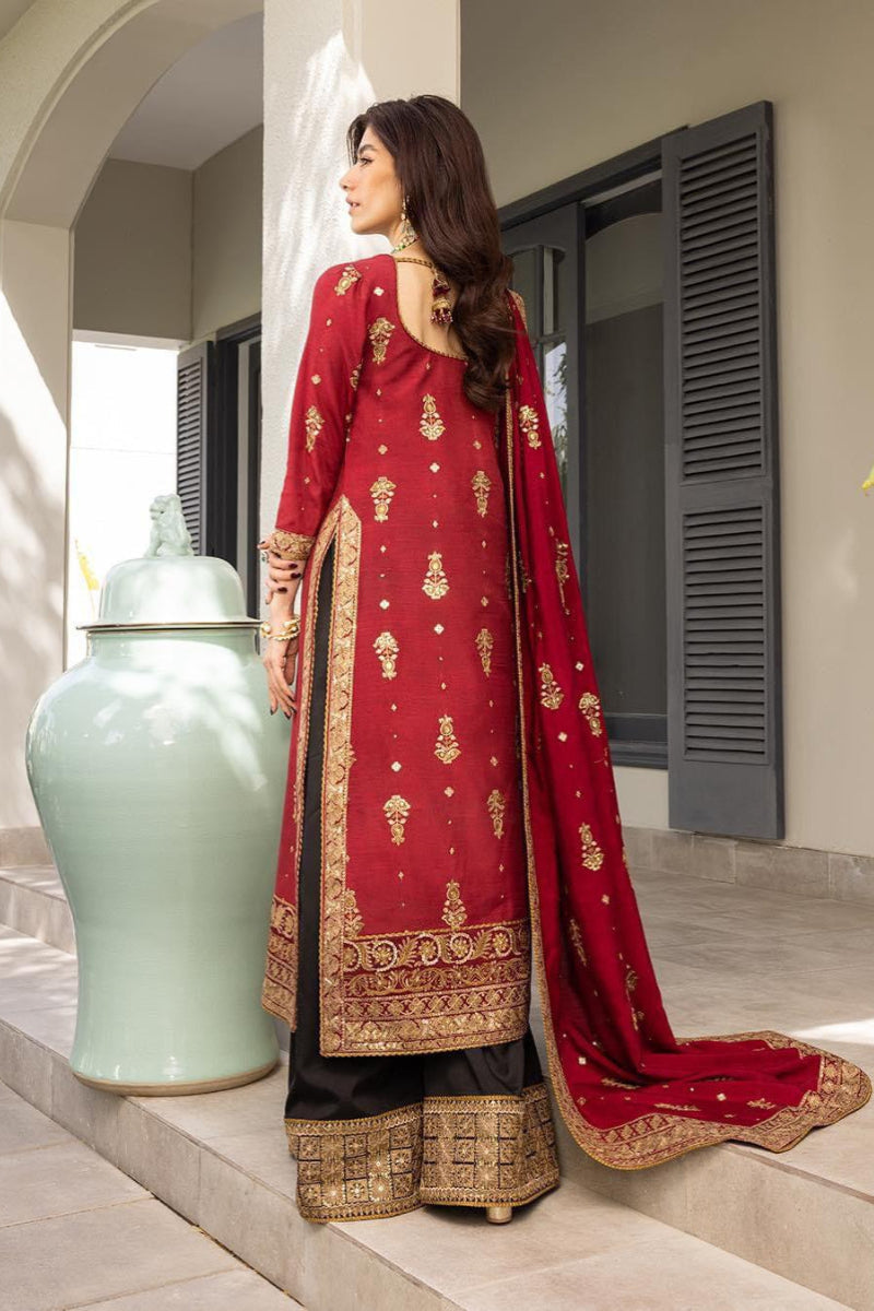 Red Semi Pure Chiffon Sequence Embroidered 3-Piece suit | Ready to Wear