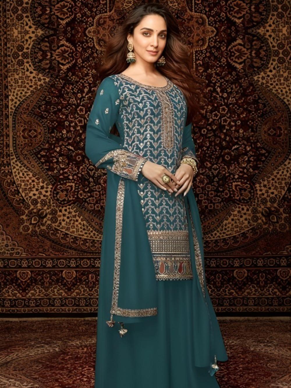 Embroidery Chinnon 3Pcs Plazzo  Suit For Women