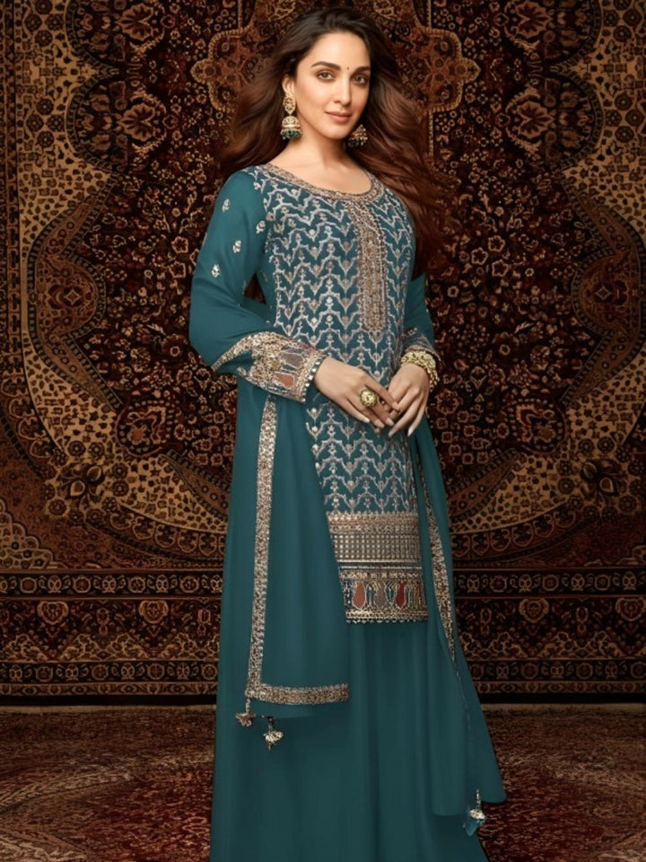 Embroidery Chinnon 3Pcs Plazzo  Suit For Women